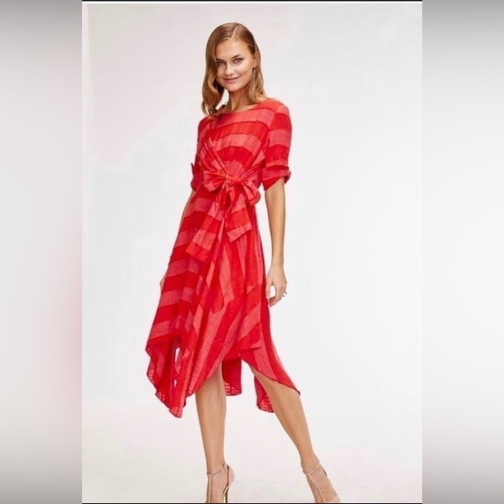 Eva Franco Red Striped Midi Dress